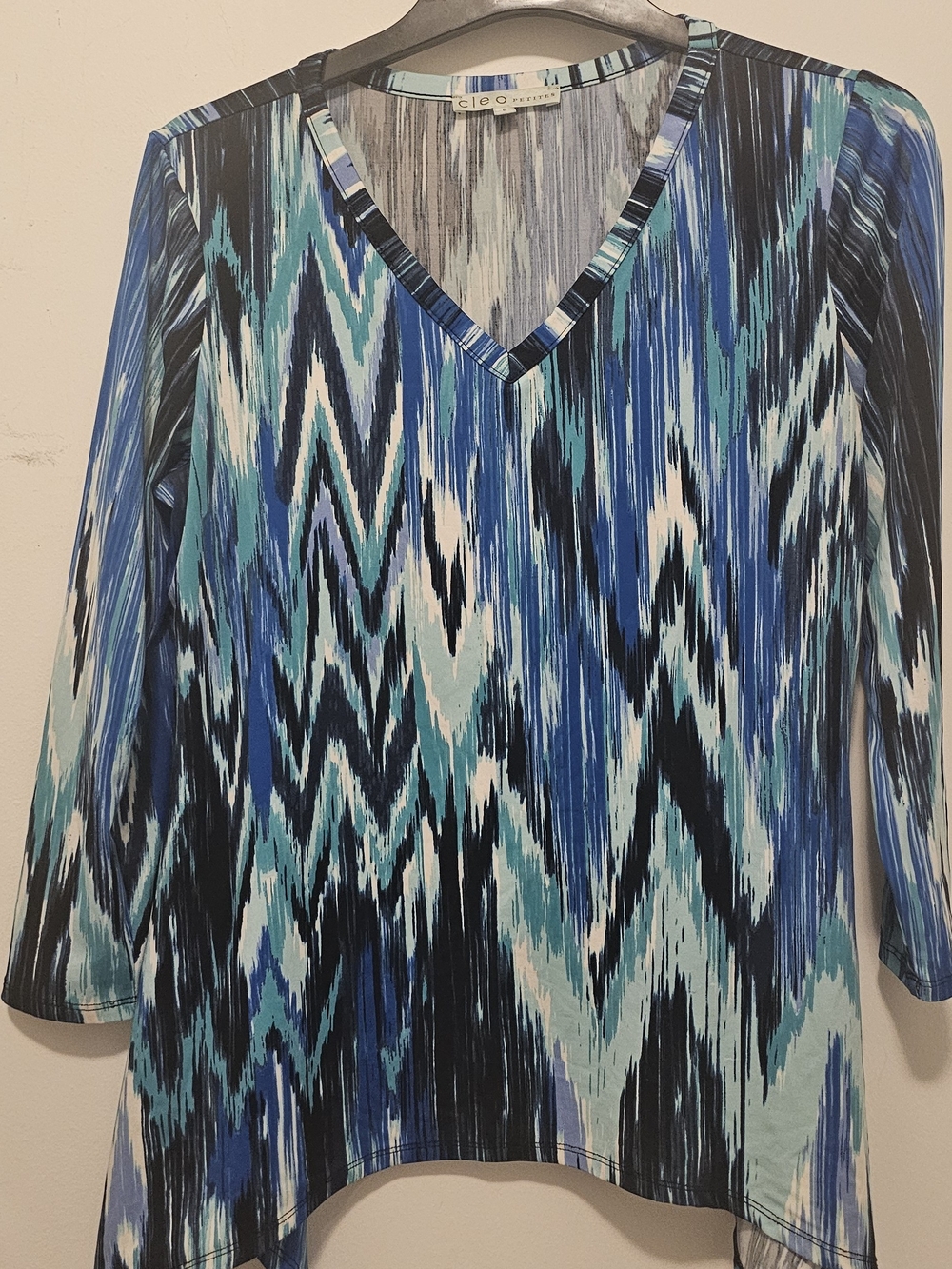 cleo Teal & Navy Ikat-Print V-Neck Tunic